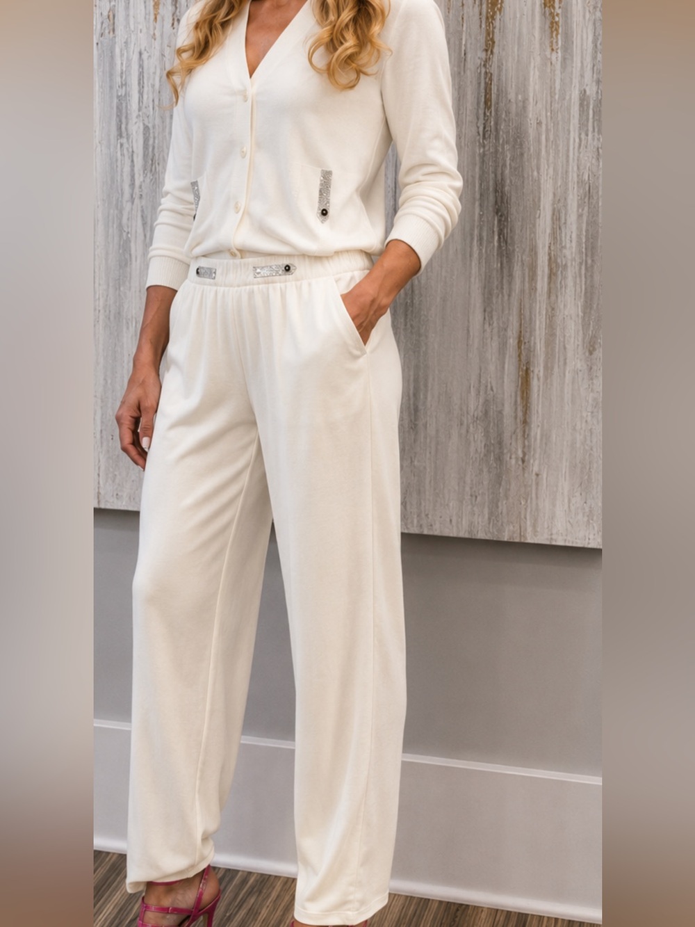Brunello Cucinelli Cream Knit Track Jacket and Waist-Detail Joggers